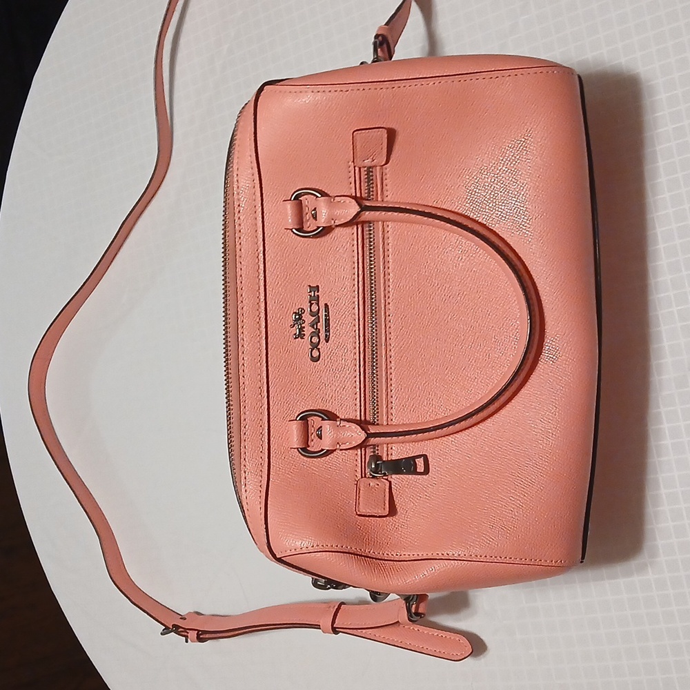 Coach Radiant Salmon-Pink Leather Purse With Crossbody Strap
